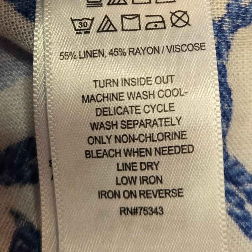 ISAAC MIZRAHI Women Linen Blend Long Dress w/ Pockets / Coverup Sz: XL Blu/Wht